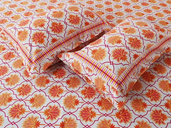 Orange_Cotton_Lotus_Harmony_Double_Bedsheet_With_Pillow_Cover_120X120_Cm